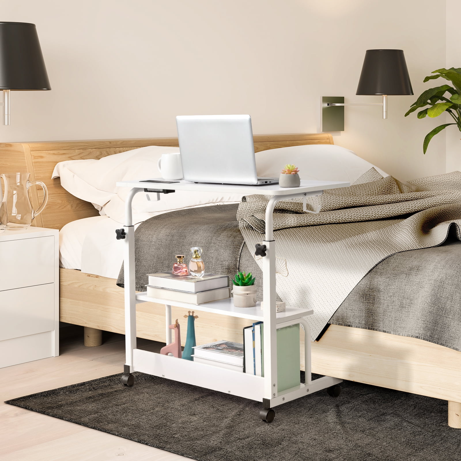 Ktaxon Computer Laptop Desk Stand Rolling Side Table Sofa End Cart PC Tray with Charging Station