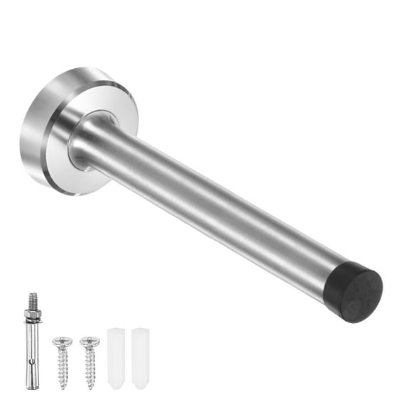 Uxcell Door Stoppers, 5 Inch 304 Stainless Steel Wall Mounted Long Door Stop with Plastic Rubber Bumper [Silver Tone]