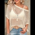 thumbnail image 3 of Blusa de Punto Calada de Corta con Cuello Redondo de Verano para Mujer, Color Albaricoque S, 3 of 6