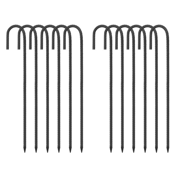 Uxcell 16 Pack Rebars Stakes, J-Hook Ground Stakes, Galvanized Steel Tent Stake Garden Wind Staple Black 16"