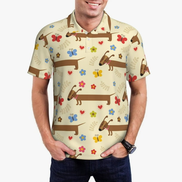 Balery Dachshund Dog And Flower Camisa Polo de Hombre con Estampado, de Manga Corta y Tejido Medio, Camisa Tipo Golf Polo-Medium