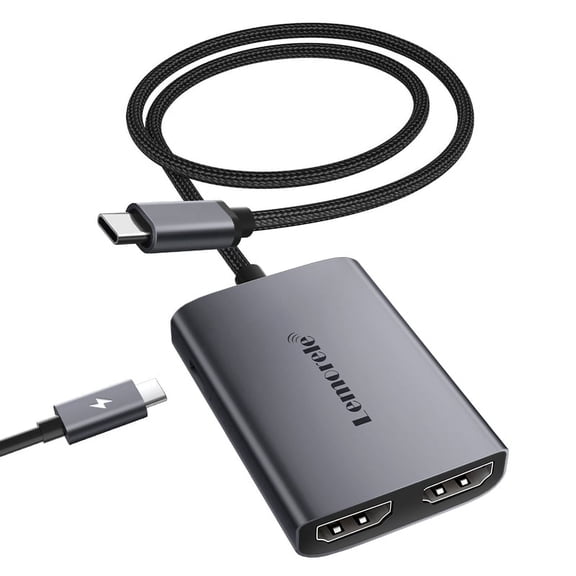 Lemorele Type-C to Dual HDMI Adapter for Mac,with 60W PD Charging Dock,4K Triple Monitor Display (MST) HDMI Converter for MacBook,Aluminum for HDTV, Projector, Monitors