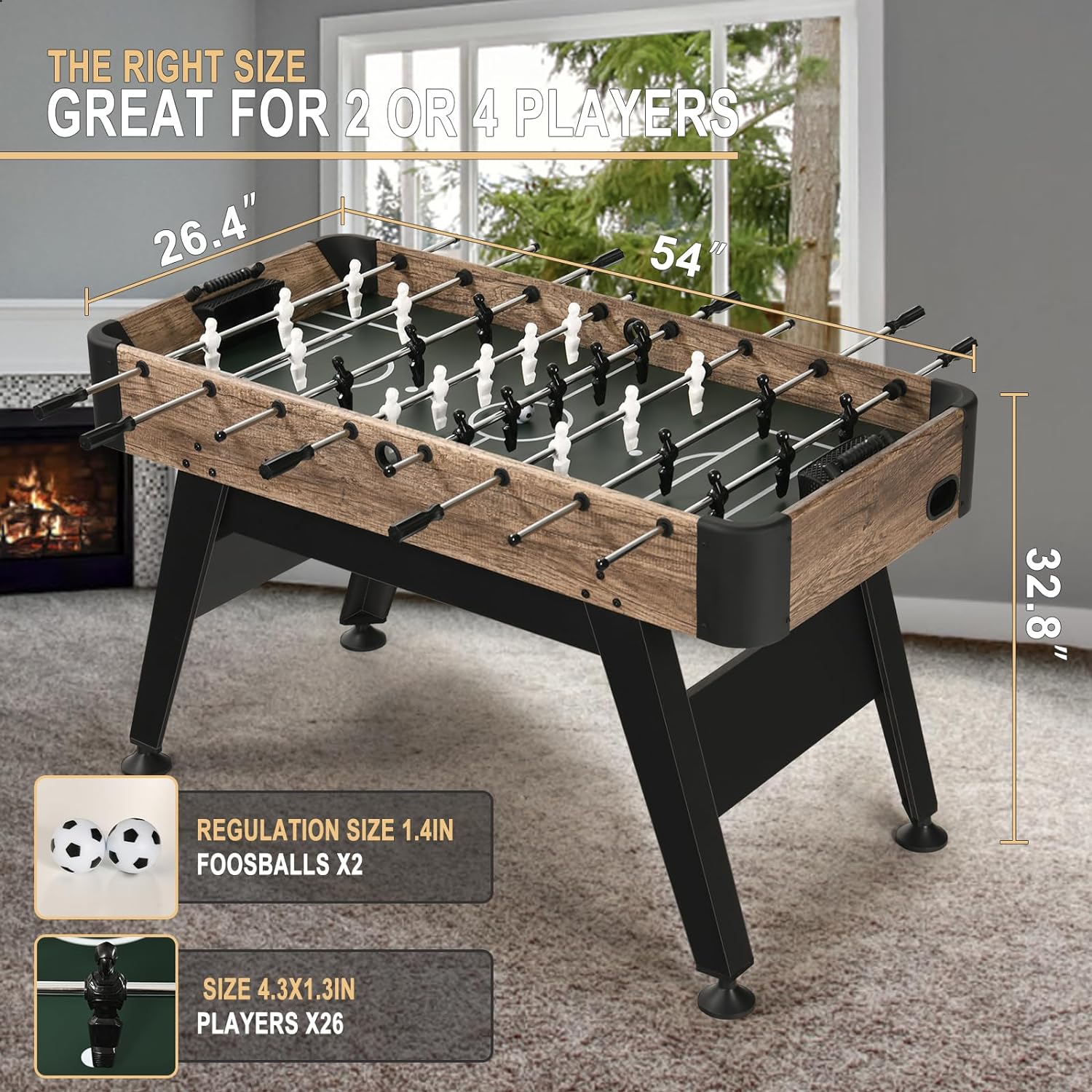 Raychee 54" Foosball Table, Soccer Games Table Competition Sized Wooden Arcade Table Soccer w/ 2 Balls for Adult Kids Youth Home, Game Room, Office, Party (Light Wood Grain)