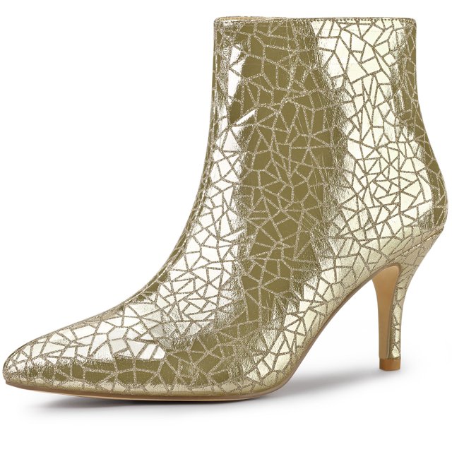 De las mujeres Brillo Dedo Puntiagudo Tacones de aguja Botines Oro 38.5