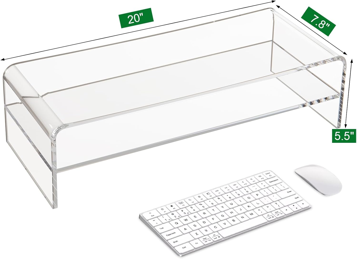 20in Large Acrylic Monitor Stand, 2-Tier Premium Large Laptop Stand, Acrylic Computer Monitor Riser for Home, Office, Business, Keyboard Storage, Multi-Media Laptop, Printer, TV