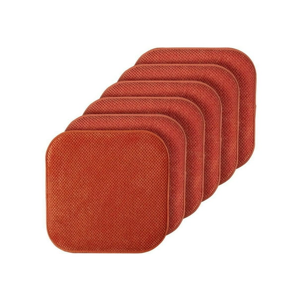 6 Pack Premium Memory Foam Non-Slip Ultra Soft Chenille Surface Chair Pad Cushions - Pumpkin Spice