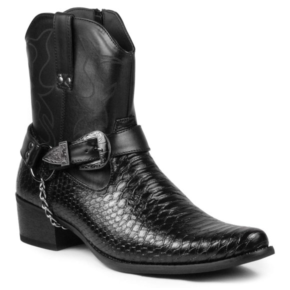 Metrocharm Diego-01 Men's Belt Buckle Chain Strap Western Cowboy Boots (9, Black)