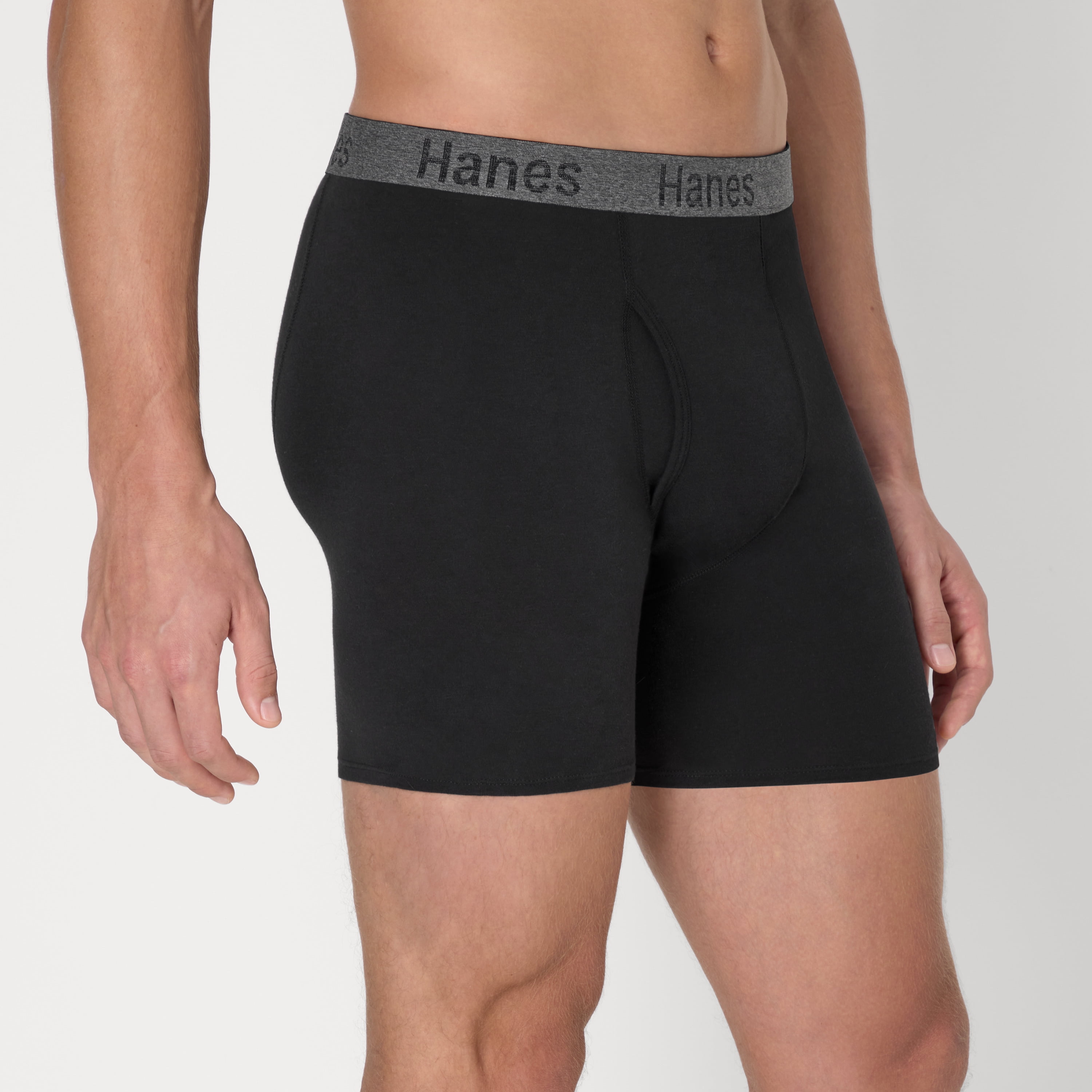 Underwear Boxer Briefs with Stay Dry Pouch, 3-Pack, Cotton Stretch Underwear, Black