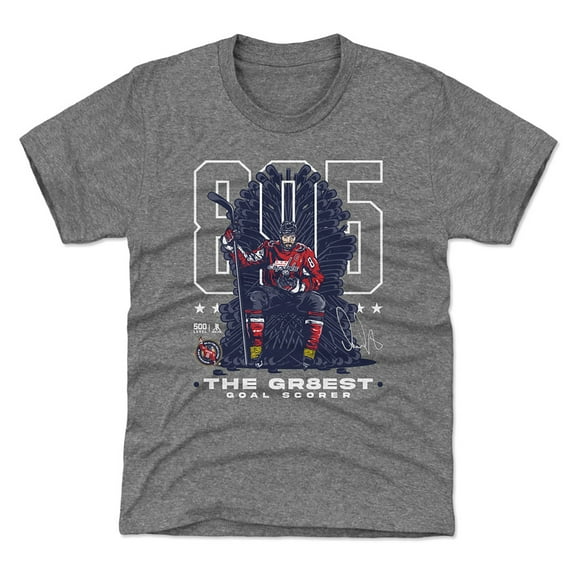 Youth 500 Level Alexander Ovechkin Gray Washington Capitals NHL All-Time Leading Goal Scorer Throne T-Shirt