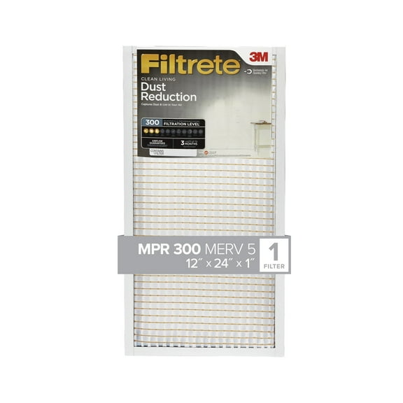 Filtrete 12x24x1 Air Filter, MPR 300 MERV 5, Dust Reduction, 1 Filter
