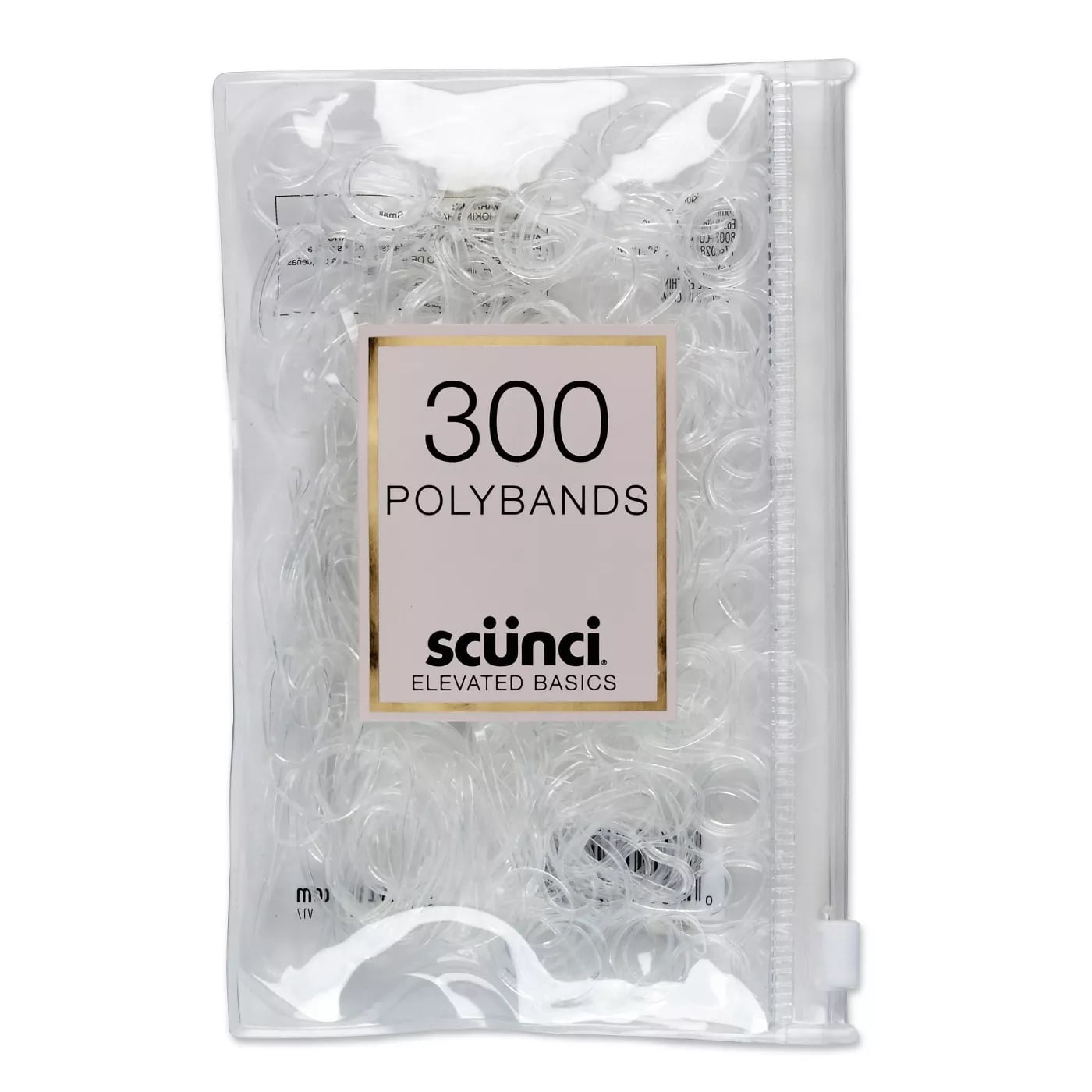 Scunci Mixed Size Polybands in Zippered Pouch, Clear - 300 Count
