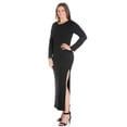 thumbnail image 2 of 24/7 Comfort Apparel Women's Plus Size Long Sleeve Side Slit Fitted Black Maxi Dress, 2 of 2