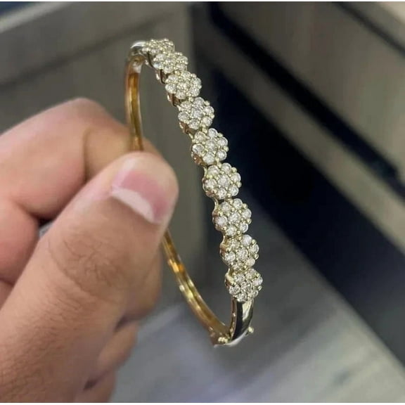4.20Ct Round Cut White Lab Created Diamond Women's Bangle Bracelet 14K Yellow Gold Plated Size 2/4
