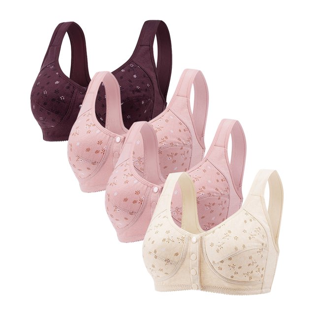 Diufon 4 Pack Wide Strap Bra for Women Everyday Front Closure Wireless Full Coverage Bras Push Up Seamless Bra