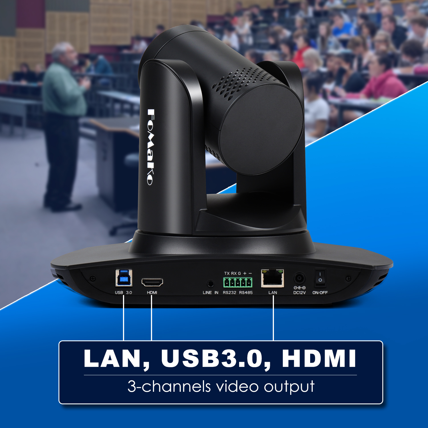 FoMaKo 4K PTZ Camera HDMI 1080P60 AI Auto-Tracking PTZ Camera 20X Optical Zoom, USB3.0 LAN HDMI PTZ Camera 4K for Church Worship Education Conference Events, K20UH