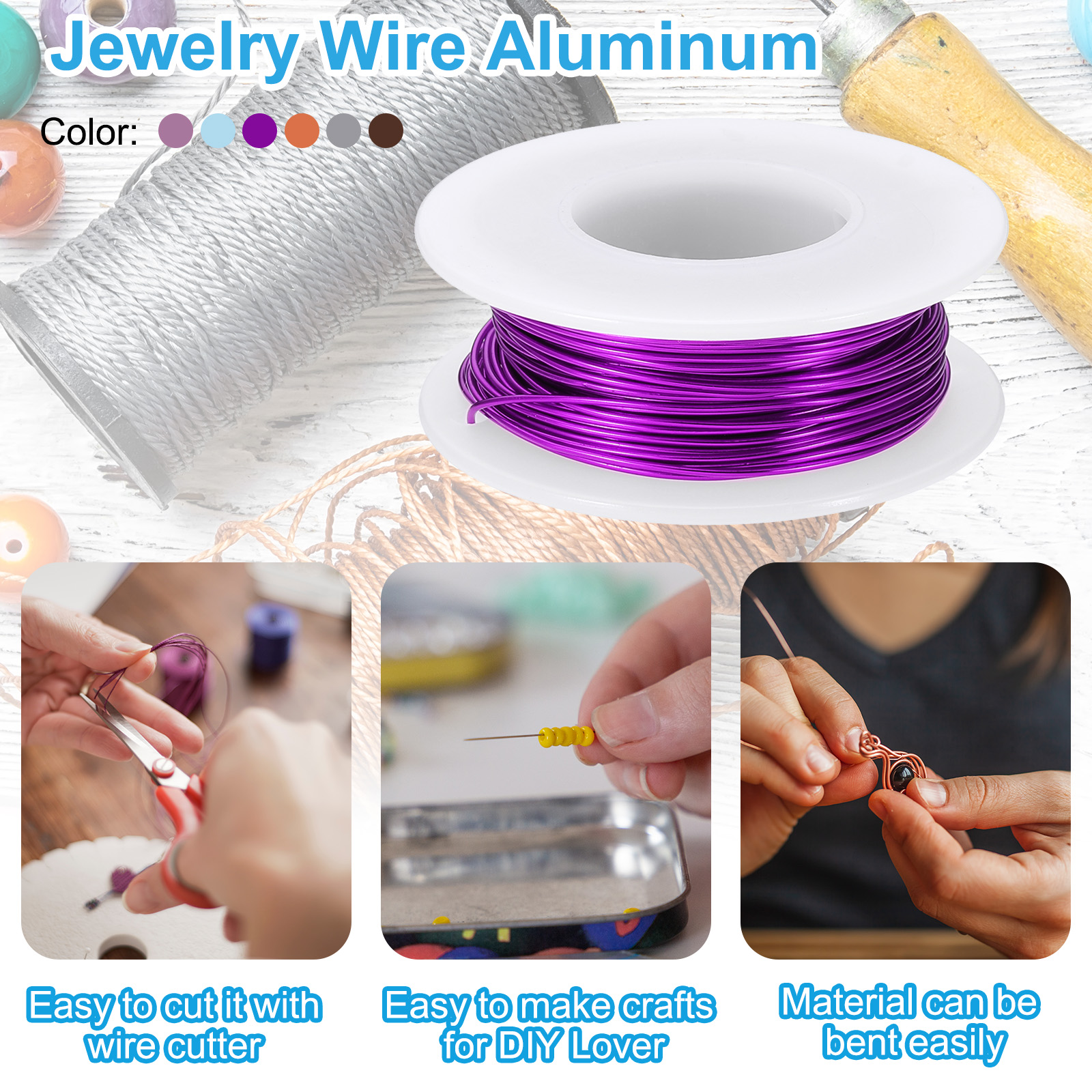 Uxcell Aluminum Craft Wire, Metal Wire Armature Bendable Wire for Jewelry Making Wrap DIY Gold/Purple/Steel Blue/Silver/Bronze/Light Pink 20 Gauge