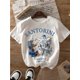 thumbnail image 1 of Women'S Santorini Greece Graphic Print T-Shirt, Casual Crew Neck Short Sleeve Top, Cotton 95% Spandex 5% Knit Fabric, All Season Regular Length Tee, 1 of 5