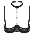 thumbnail image 2 of Womens 1/4 Cups Underwire Bra Halter Neck O Ring Sheer Lace Push Up Brassiere Lingerie Breast Open Bras Underwear, 2 of 4