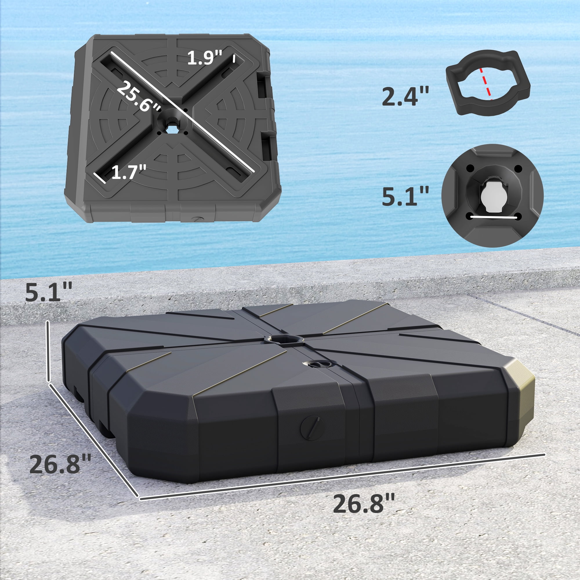 Outsunny Cantilever Offset Umbrella Base, Heavy Duty Outdoor Umbrella Stand Base, Sand/Water Filled Patio Umbrella Base for Garden, Poolside, Black