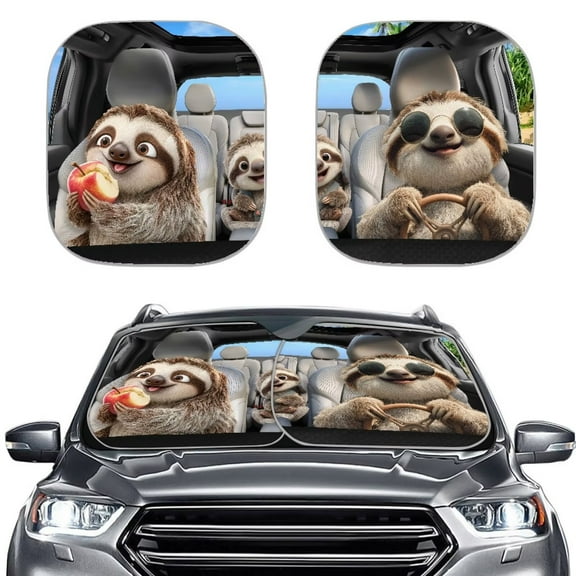 Binienty Windshield Sun Shade Funny Sloth Car Sun Shade Automotive Accessories Lightweight Reflect UV Cars Window Shade Universal for Auto Sedan Van SUV 2 Pcs