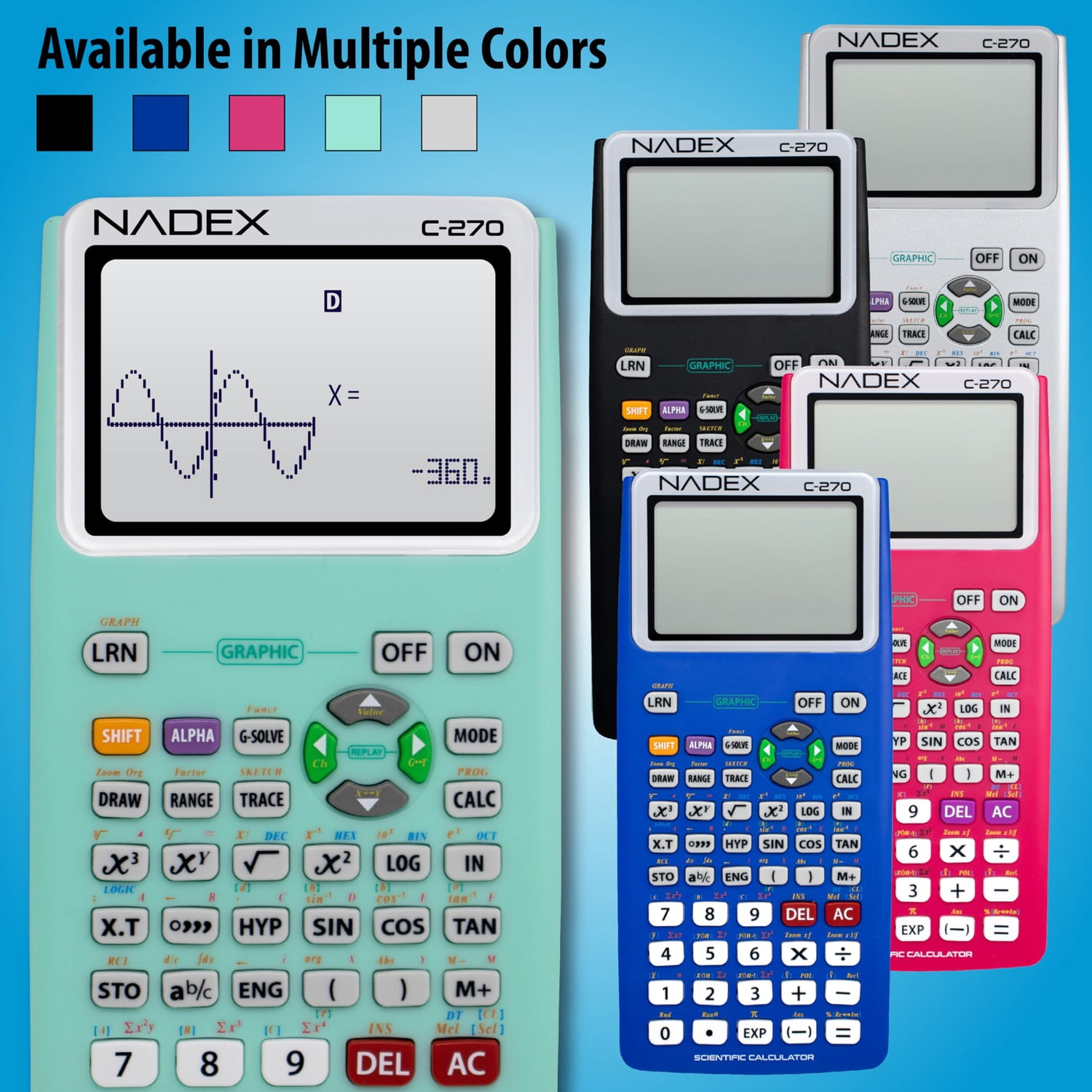 Nadex Coins C-270 Scientific Calculator with Black and White Graph Functions, Battery Powered (Green), NXTE-1702