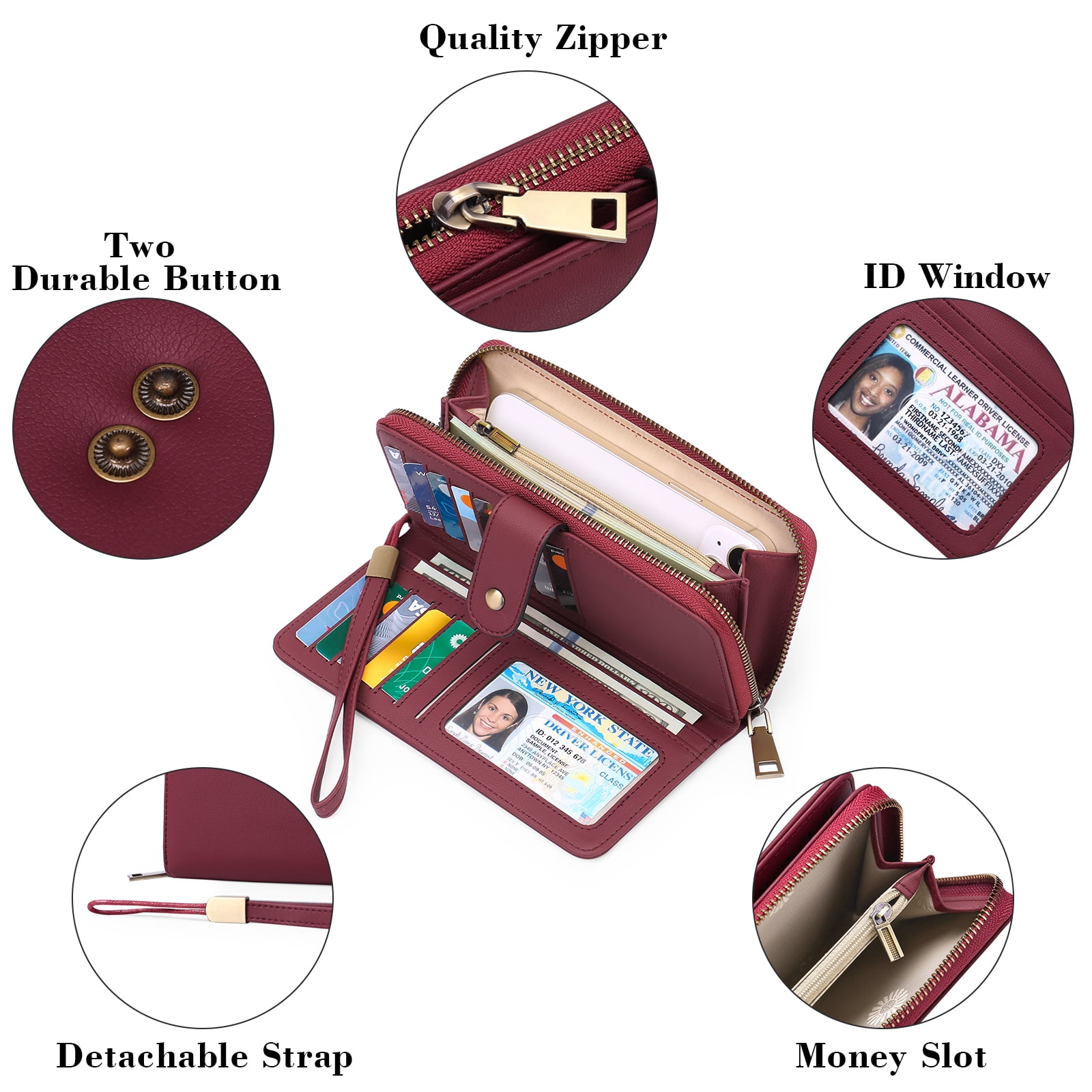 GAEKEAO Wallet for Women Clutch RFID Blocking Leather Wristlet Purse Large Capacity Credit Card Holder with Grip Hand Strap