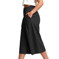 thumbnail image 6 of Levmjia Women High Waisted Pleated Wide Leg Capri Pants Plus Size Elastic Waist Casual Loose Cropped Trousers with Pockets, 6 of 7