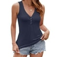 thumbnail image 2 of vigerkar 2025 Women's V Neck Tank Tops Summer Sleeveless Ribbed Button Casual Shirts Navy, XL, 2 of 9