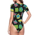 thumbnail image 3 of Uemuo Geometric Dinosaur Pattern Women's One Piece Short Sleeve Swimsuit Rash Guard Surfing Modest Quick-drying Swimsuit Beach Essentials-XX-Large, 3 of 9