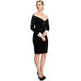 thumbnail image 4 of Off-The-Shoulder Tuxedo Dress - Over-the-Knee Black & White Sheath Dress with Contrast Cuffs, 4 of 14