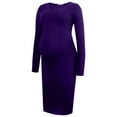 thumbnail image 4 of Pisexur Robes de Maternité pour Femmes Mode Col Rond Fente Latérale Longue Robe Décontractée Couleur Unie Robe à Manches Longues pour les Vacances Confortable Douce Coupe Ajustée Robe de Soirée P-2TG, Violet, 4 of 6