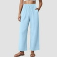 thumbnail image 2 of vigerkar Women's Casual Pants Drawstring Elastic Waist Pants Flowy Wide Leg Beach Trousers with Pockets Light Blue, L, 2 of 9
