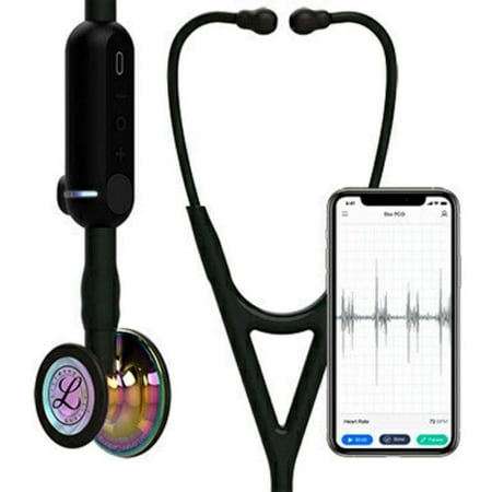 3M Littmann Core Digital Stethoscope 27" Black Tube / High-Polish Rainbow Chestpiece / Black Stem / Black Headset 8570