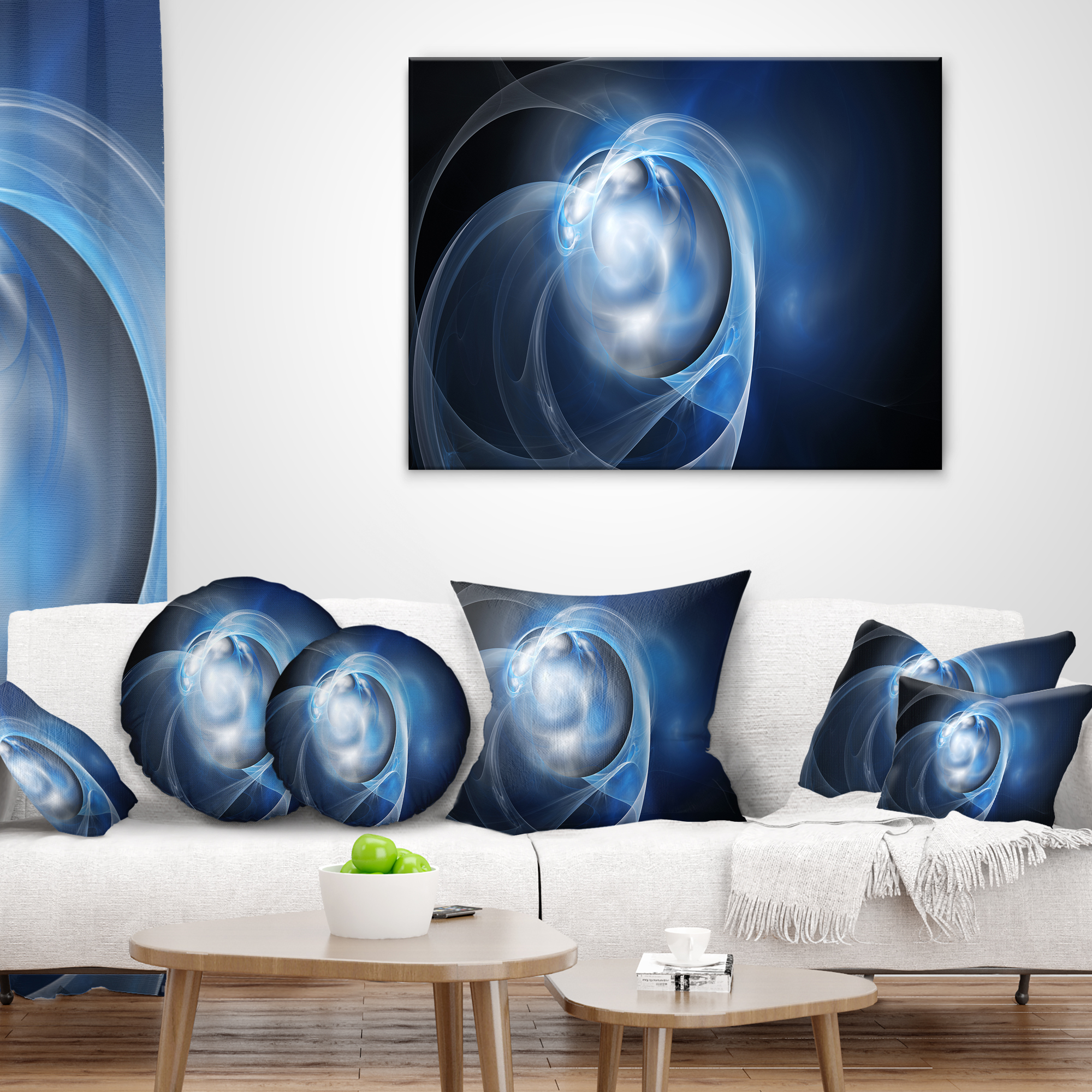 Designart Fractal Lighting in Dark Blue - Abstract Throw Pillow - 18x18