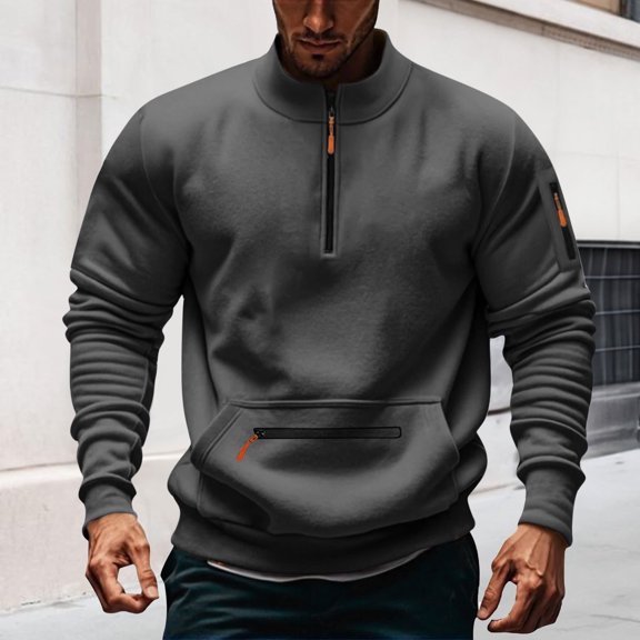 Blczomt Big and Tall Sweatshirt Plain Long Sleeve Sweatshirt Half Zip Winter Casual Pullover Gray Men's Clothing,S
