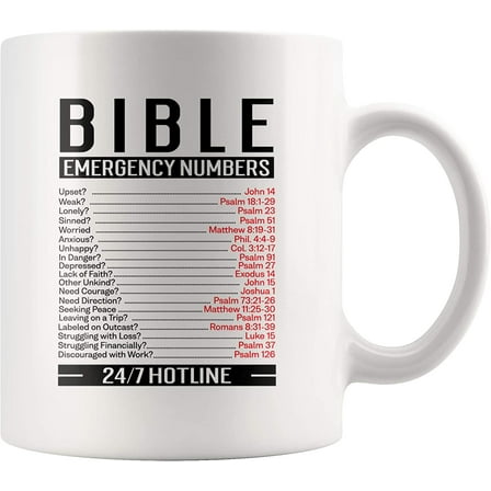 Bible Emergency Numbers Religious Verses Church Christian Gift Ideas 11 Ounce Ceramic Coffee Mug Tea Cup