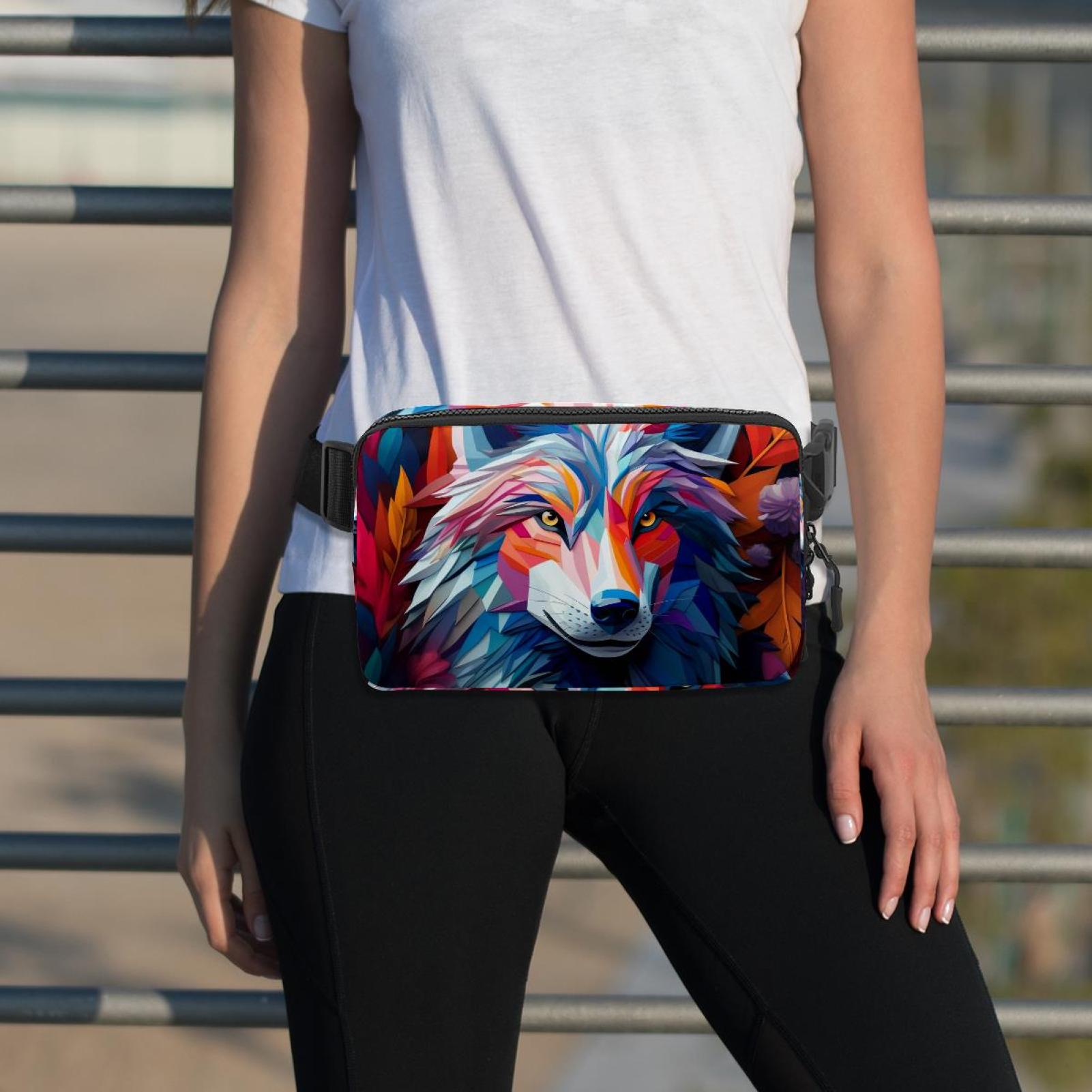 Wolf Running Belt Waist Bag Fanny Packs, Lightweight Adjustable with Extension Strap, Unisex