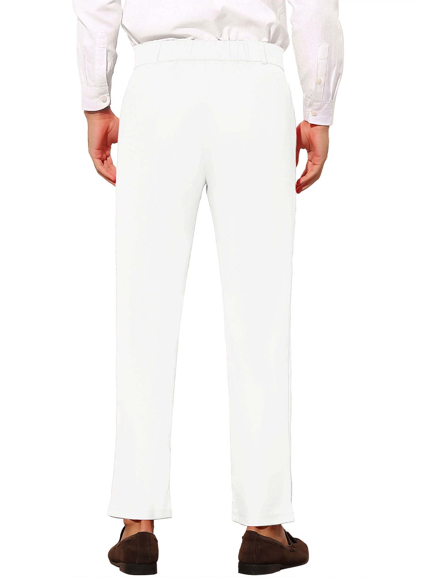 Unique Bargains Men's Slim Fit Trousers Flat Front Solid Color Business Pants 30 White