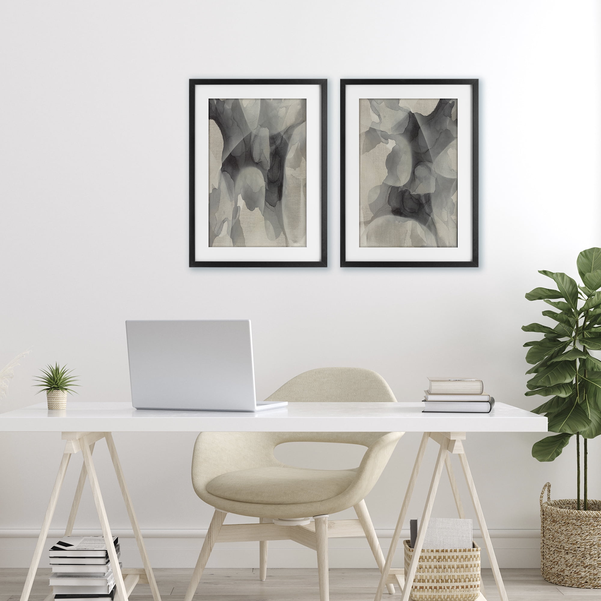 Stupell Industries Mottled Fluid Monochrome 2 Piece Black Framed Print Under Glass Set, design by Kippi Leonard