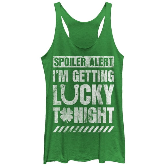 Women's Lost Gods Spoiler Alert I'm Getting Lucky Racerback Tank Top Envy Green Small