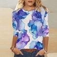 thumbnail image 3 of 3/4 Manga Tops para las Mujeres Impreso Cuello Redondo Blusa Suave Elástico Casual Camiseta Primavera, 3 of 5