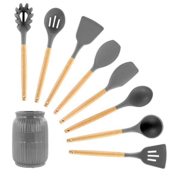 MegaChef Gray 9 Piece Silicone and Wood Cooking Utensils