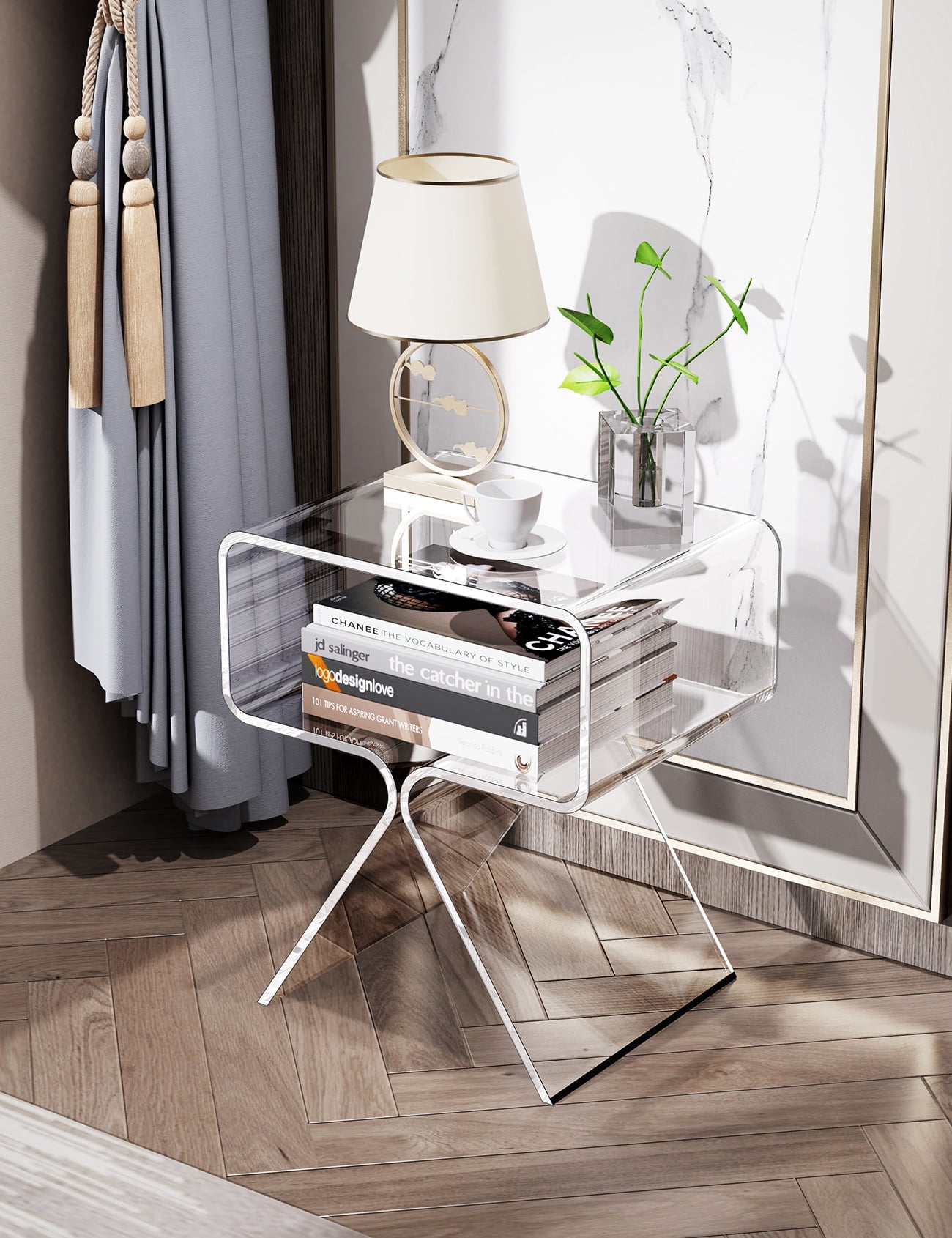 Solaround Acrylic Side Table Nightstand, 15.4''L x 11.8''W x 17.7''H, Clear