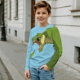 thumbnail image 5 of POLERO Toddler Boys Long Sleeve Shirts 2 Pack T-Rex Dinosaur Graphic Casual Orange Blue Crewneck Tops, Trendy Fall Winter Layering Tees, 7-8 Years, 5 of 6