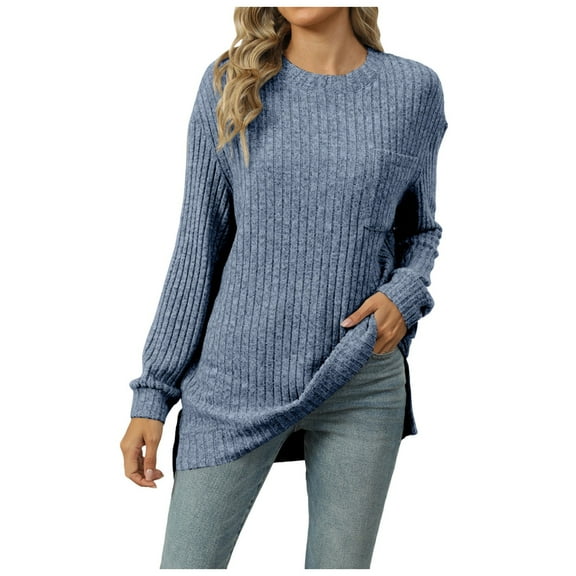 Women's Tunic Sweaters Lightweight Fall Casual Long Sleeve Crewneck Pullover Tops