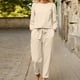 thumbnail image 1 of ICHUANYI Clearance 2PC Fashion Woman Solid Long Sleeve Blouse +Loose Pants Sets(Beige, XL) ICHUANYI WER2023080812099, 1 of 6