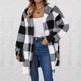 thumbnail image 5 of Dweltoz Sherpa Lined Jacket for Women Plaid Fuzzy Loose Fit Hoodies Open Front Winter Warm Fleece Cardigan Sweater with Pockets,Black S, 5 of 6