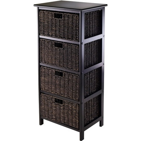 36.81" Omaha Storage Rack with Baskets Black - Winsome: Mid-Century 4-Drawer Tower