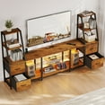 thumbnail image 2 of Casacomoda TV Stand for up to 65 Inch TV, 87" Entertainment Center with Power Outlets & LED Lights, Modern Media Console with Glass Shelf & 4 Fabric Drawers for Living Room Bedroom, Vintage, 2 of 7
