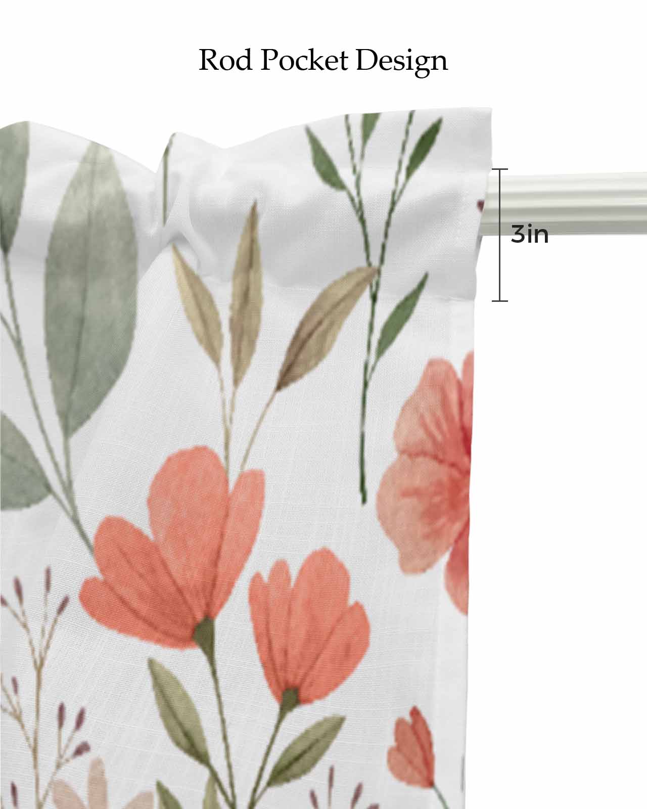 Botanical Flower Linen Curtain Valance for Bedroom/Bathroom/Kitchen/Office/Living/Dining Room Windows,Watercolor Floral Leaves Rod Pocket Topper Drapes Decorative Cafe Drapery Panel 54x18